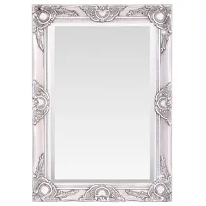 Villanova Solid Wood Flat Wall Mirror Antique Silver / 70cm H x 50cm W