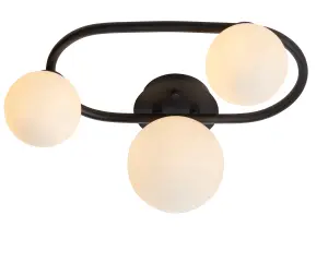 Anson Lighting Kelsey Black and White Glass 3 Light Semi Flush Bathroom Fitting