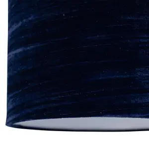 First Choice Lighting Chrome Arched Floor Lamp with Navy Blue Crushed Velvet Shade