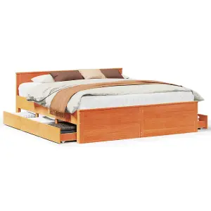 Berkfield Bed Frame without Mattress with Headboard Wax Brown 200x200 cm Solid Wood Pine