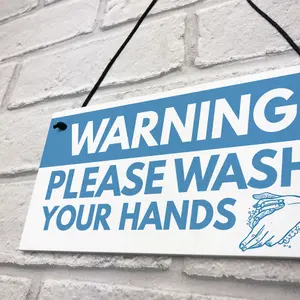 Warning Sign Please Wash Your Hands Bathroom Toilet Sign Hanging Plaque Home Decor