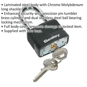 High-Security 50mm Steel Body Padlock with Long Shackle and 2 Keys