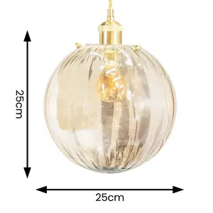 ValueLights Chessy Amber Tinted Ribbed Glass Globe Easy Fit Ceiling Light Shade - LED Bulb Included