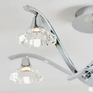 Anson Lighting Rayan Chrome and Clear Crystal 5 Light Semi Flush Ceiling Fitting