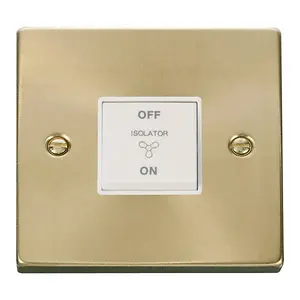 Satin / Brushed Brass 10A 3 Pole Fan Isolation Switch - White Trim - SE Home