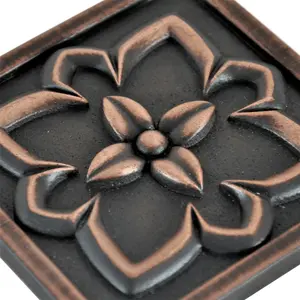 (Pack of 4 Tiles) Niche Tiles  Crown Metal Antique Copper 9.5cm. x 9.5cm. Handmade Decorative Tile