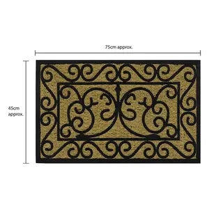 JVL Woven Coir Tuffscrape Doormat, 45x75cm, Scroll