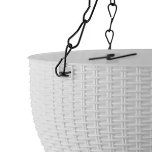 3Pcs White Decorative Hanging Round Plastic Plant Pot Set with Drainage Holes and Chains