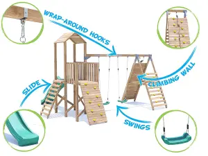 Dunster House Climbing Frame with Swings, Slide, Tall Wall FrontierFort Low