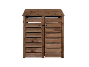 Slatted wooden log store with door and kindling shelf W-146cm, H-180cm, D-88cm - brown finish