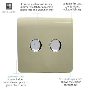 Trendi Switch 2 Gang 1 or 2 way 150w Rotary LED Dimmer Light Switch in Champagne Gold