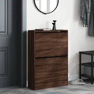 Shoe Cabinet Brown Oak 60x21x87.5 cm Engineered Wood