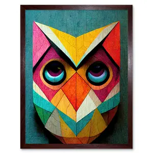 Cute Colourful Geometric Owl Bird - Print Unframed / 43cm H x 33cm W x 2cm D