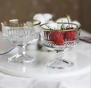 Queensway Home & Dining 10cm Diameter 4 Pcs Glass Dessert Bowls Ice Cream Fruit Cocktail Pudding Footed Dessert Cups