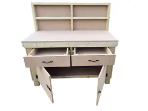 Wooden MDF top storage workbench with lockable cupboard and drawers (V.4)  (H-90cm, D-70cm, L-150cm) with back