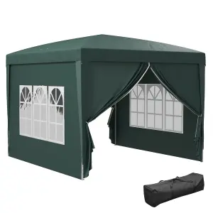 Outsunny 3mx3m Pop Up Gazebo Party Tent Canopy Marquee with Storage Bag Green