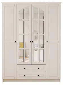 MAISON 4 Door 2 Drawer Mirrored White Wardrobe