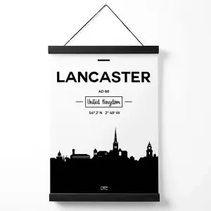 Lancaster Black and White City Skyline Medium Poster with Black Hanger