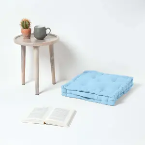 Homescapes Cotton Blue Floor Cushion, 50 x 50 cm