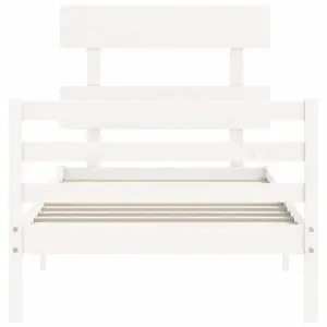 Berkfield Bed Frame with Headboard White Single Solid Wood