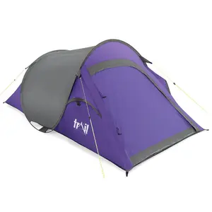 2 Man Pop Up Tent Lightweight Portable Camping Festival Shelter Single Skin Trail - Purple