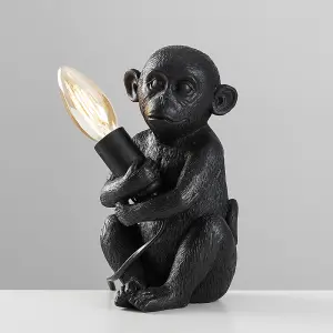 ValueLights George Monkey Animal Quirky Modern Black Painted Table Lamp