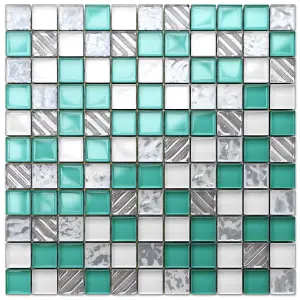 Glass mosaic on mesh for bathroom or kitchen 300mm x 300mm - Cool Mint