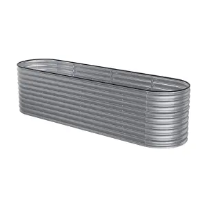 320cm W x 80cm D Silver Raised Garden Bed Oval Shaped Galvanized Metal Planter Box for Gardening