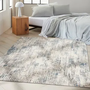 Abstract Ivory Grey Blue Modern Rug For Living Room Bedroom & Dining Room-239cm X 300cm