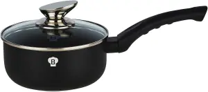 BLAUMANN 16x7cm Milk Pan - 1.15L Matt Black Colour Cookware Frying Grill Pots Pan Saucepan Casserole Soft Touch Handle Lid