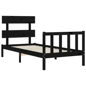 Berkfield Bed Frame with Headboard Black Single Solid Wood