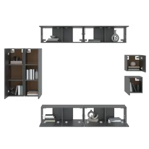 Berkfield 8 Piece TV Cabinet Set Black Engineered Wood