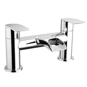 Rinse Bathrooms Modern Bathroom Waterfall Monobloc Bath Filler Mixer Tap Chrome Brass Double Lever Tub Tap