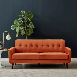 Clarence 3-Seater Burnt Orange Velvet Sofa, Three-Seater Large Orange Fabric Sofa - Large Couch Settee For 3 - Daals - Sofas