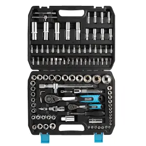 POLLOR 108 Pcs 1/4" & 1/2" Socket Ratchet Set Screwdriver Torx Set with Hard Case High Quality 72 Teeth Drive