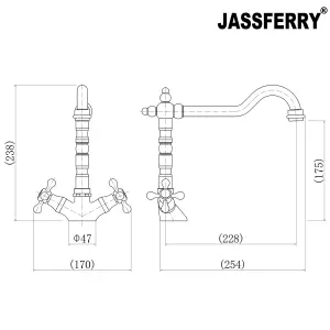 JASSFERRY Vintage French Mixer Tap Traditional Crosshead Handles Chrome