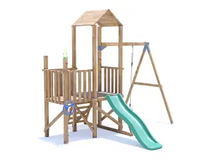 Dunster House Climbing Frame with One Swing & Slide BalconyFort High Platform