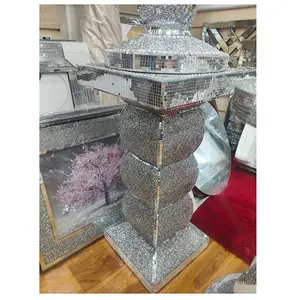 Silver Side Table Crushed Diamond Glitter Mirrored End Table F095