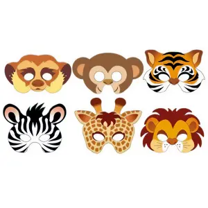 Playwrite Jungle Animals Party Mask (Pack of 12) Multicoloured (One Size)