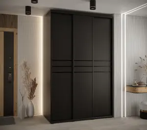 Sleek Black Sliding Door Wardrobe W150cmH205cmD60cm - Modern Storage Solution