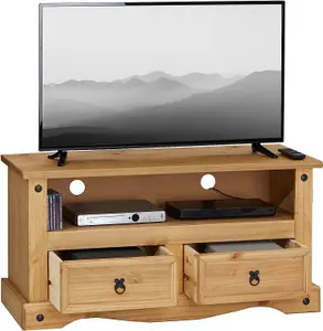 Corona TV Stand 2 Drawer Flat Screen Television Unit Mexican Pine