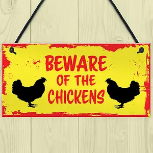 Red Ocean BEWARE OF THE CHICKENS Hanging Plaque Chicken Coop Sign Chicken Gifts