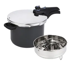 Prestige Smart Plus Black Round Anodised Aluminium Induction Suitable Pressure Cooker with Locking Lid 6L