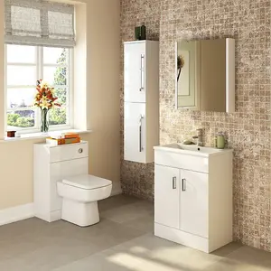 Dezine Saphire Gloss White 600mm Floor Standing Vanity Unit