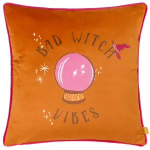 furn. Bad Witch Vibes Velvet Piped Feather Rich Cushion