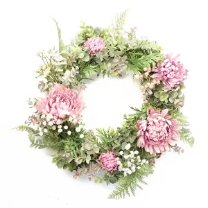 45cm Artificial Pink Floral Wreath