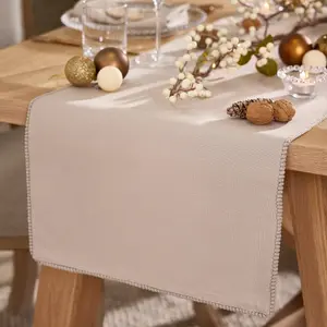 Traditional Grey French Knot Fused Christmas Dinning Table Runner 220cm