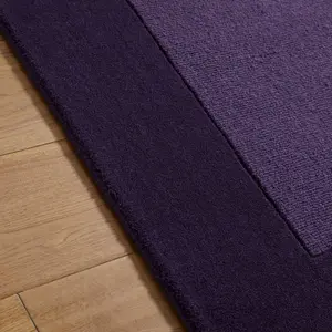 Handmade Luxurious Easy to Clean Modern Wool Bordered Purple Plain Wool Living Room & Bedroom Rug-160cm X 230cm