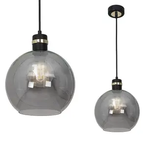 Milagro Omega Black/Gold Pendant Lamp With Elegant Smoked Glass Spheres Quality Matt Black Fittings With Gold Detail