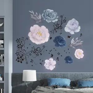 Walplus Butterfly Vine With Oversized Flowers Wall Stickers Mural Decal Room Decor